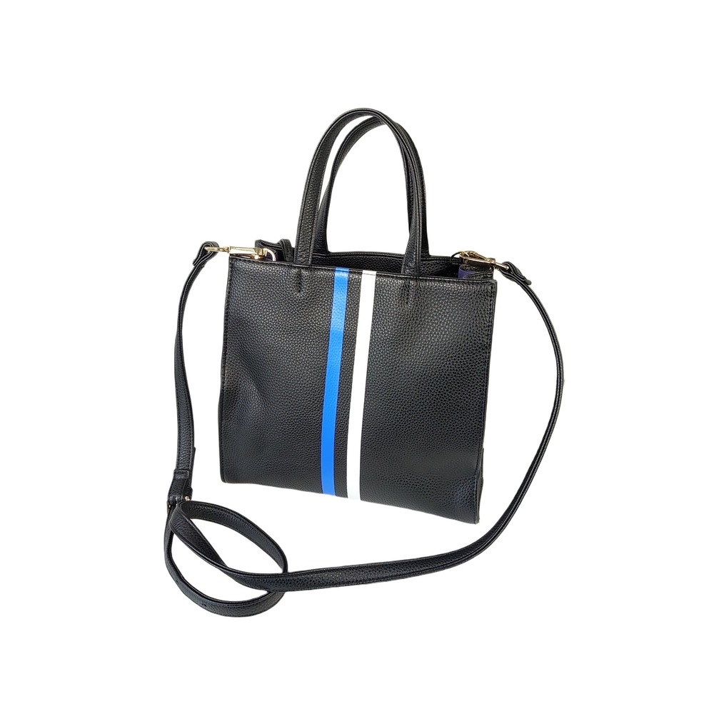 Elá Mini Stripe Tote Handbag Black Vegan Women Shoulder Bag 11in Crossbody